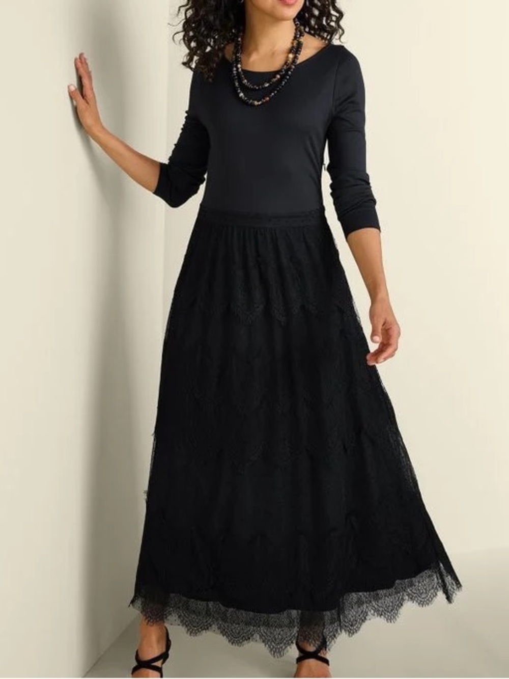 Soft Surroundings Sz 3X Black Witchy Goth Tiered Lace Frederica Maxi Dress NWT